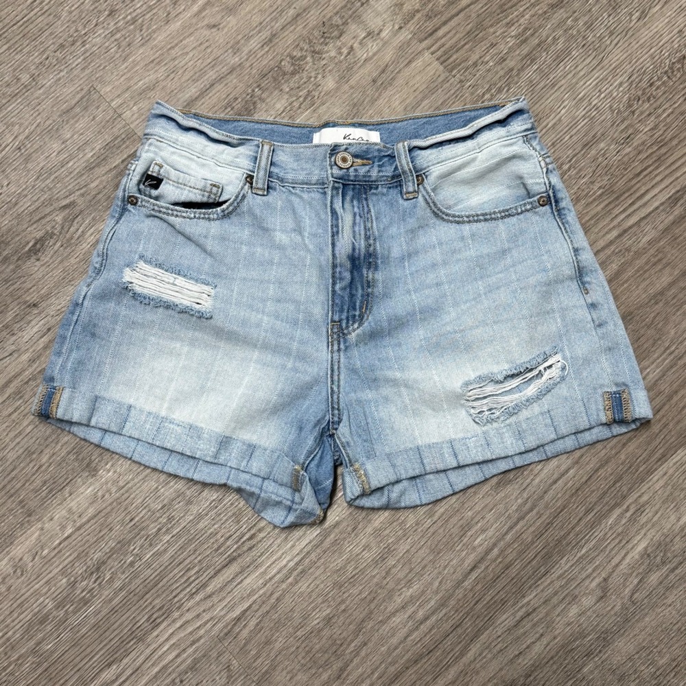 KanCan Womens Distressed Pinstripe Denim Shorts Light Wash Size 5 26 KC9277L‎
